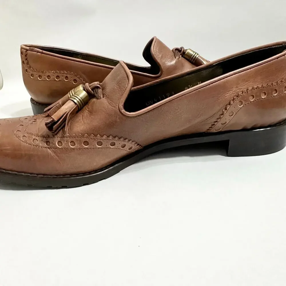 Stuart Weitzman Wingtip Leather Loafers Tassle Guything | Brown | SZ‎ 8.5